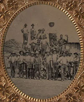 Crew of Twenty-one Workmen Posing With Tools Outdoors, 1860s-80s. Creator: Unknown Crew of Twenty-one Workmen Posing With Tools Outdoors, 1860s-80s. Creator: Unknown