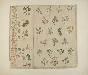 Crewel Work Prints: Crewel Embroidered Bedspread, c. 1941. Creator: Suzanne Roy
