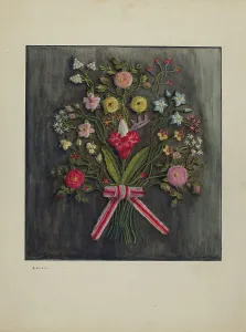 Crewel Prints: Crewel Wreath, c. 1941. Creator: Genevieve Jordan