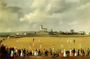 Cricketers Prints: A Cricket Match at Christchurch Priory, Hampshire, 1850, (1947). Creator: Unknown