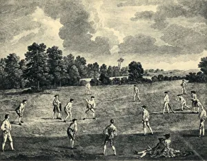 Cricket Prints: Cricket Match in Mary-Le-Bone Fields, 1748, (1947). Creator: Charles Grignion