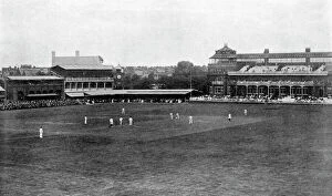 A cricket match in progress at Lords cricket ground, London, 1912