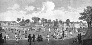 Cricket Team Prints: Cricket at Moulsey Hurst; 1780, 1890. Creator: Unknown