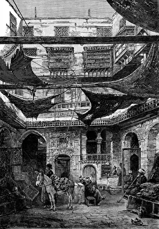 Slippers Prints: The Crisis in Egypt: the Turkish Carpet Bazaar, Cairo, 1881. Creator: William James Palmer