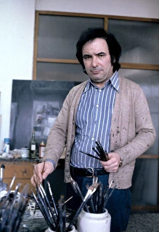 Cristobal Toral (1940 -) Spanish Painter in his study in Madrid, photo of 1987
