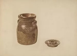 Watercolor And Graphite On Paperboard Collection: Crockery Churn, c. 1941. Creator: Margaret Golden