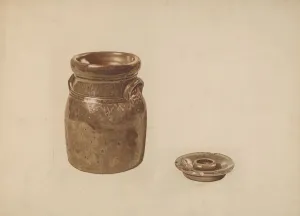 Watercolor And Graphite On Paperboard Collection: Crockery Churn, c. 1941. Creator: Margaret Golden