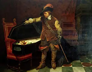 Cromwell Prints: Cromwell Opening the Coffin of Charles I, 1831. Creator: Paul Delaroche