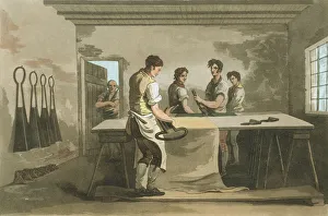 Cropping wool to give an even pile after nap had been raised, 1814