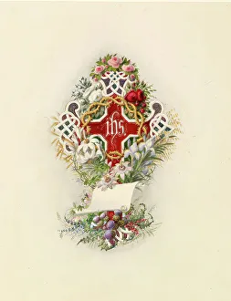Entwined Prints: Cross And Crown Of Thorns And Flowers, 1805-1875. Creator: Adolf Schrodter
