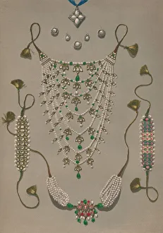 Cross Pendant Brooches & Earrings, Suite of Indian Ornaments, 1863. Artist: Robert Dudley Cross Pendant Brooches & Earrings, Suite of Indian Ornaments, 1863. Artist: Robert Dudley