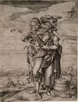 Crossbow Gallery: The Crossbowman and the Milkmaid, c. 1610. Artist: Gheyn, Jacques de, the Younger (1565-1629)
