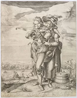 Crossbow Gallery: The Crossbowman and the Milkmaid, c. 1610. Creator: Gheyn, Jacques de, the Younger (1565-1629)