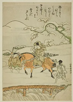 Crossing the Bridge at Sano, Japan, c. 1774. Creator: Kitao Shigemasa