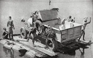 Crossing the Chambesi River on a broken pontoon, Northern Rhodesia, 1925 (1927). Artist: Thomas A Glover Crossing the Chambesi River on a broken pontoon, Northern Rhodesia, 1925 (1927). Artist: Thomas A Glover