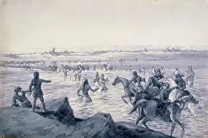 Ropes Prints: Crossing the Helmund at Chahar Burjak, Afghanistan, 1884. Creator: Sir Edward Law Durand
