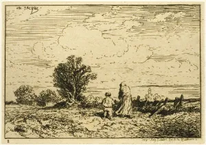Age Difference Prints: Crossing the Meadow, 1846. Creator: Charles Emile Jacque