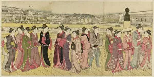 Toshinen Collection: Crossing Nihonbashi Bridge, c. 1790. Creator: Katsukawa Shuncho