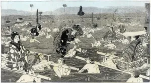 Crossing the Oho-e-ga-wa, in the province of Suraga, 1856