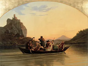 Crossing at Schreckenstein, 1837. Artist: Richter, Adrian Ludwig (1803-1884) Crossing at Schreckenstein, 1837. Artist: Richter, Adrian Ludwig (1803-1884)
