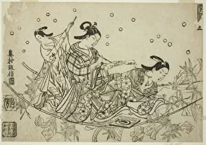 Calligraphy Set Gallery: The Crossing of the Tanabata Boat (Tanabata no towataru fune), c. 1715