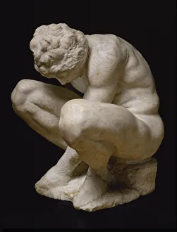 Petersburg Prints: Crouching Boy, Between 1530 and 1534. Creator: Buonarroti, Michelangelo (1475-1564)