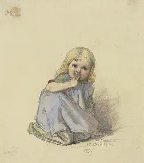 Crouching Prints: Crouching girl en face, 1843. Creator: Jakob Dielmann