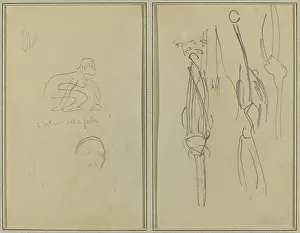 Gauguin Paul Prints: Crouching Monkey and Man's Head; Bones and Muscles [verso]