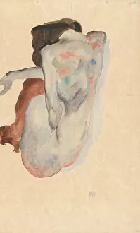 Gouache Collection: Crouching Nude in Shoes and Black Stockings, Back View, 1912. Creator: Egon Schiele