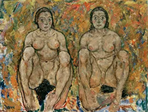 Schiele Prints: Crouching Woman Couple, 1918. Creator: Schiele, Egon (1890-1918)