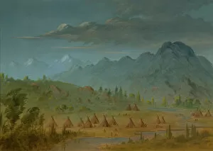 Teepee Gallery: A Crow Village and the Salmon River Mountains, 1855 / 1869. Creator: George Catlin