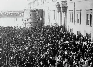 Palazzo Del Quirinale Prints: Crowd cheering before Quirinal after attempt on King of Italy's life