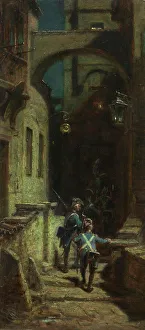 Biedermeier Prints: Crowd Guard, c1877-1880. Creator: Spitzweg; Carl (1808-1885)