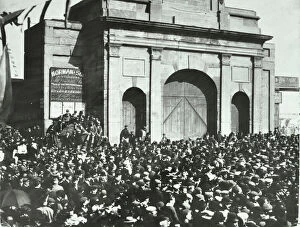 Gateway Collection: Crowd outside the closed East India Dock Gates, Poplar, London, 1897