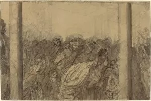 Anticipation Gallery: Crowd of People Seen between Two Columns [verso]. Creator: Alphonse Legros