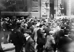 Demonstrating Prints: Crowd before Rockefeller office, 1914. Creator: Bain News Service