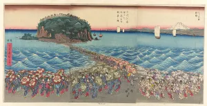 Sandbank Prints: Crowd Visiting Benzaiten Shrine at Enoshima in Sagami Province (Soshu Enoshima)