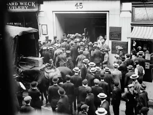 Straw Boater Prints: Crowd waiting for Gibson, 1912. Creator: Bain News Service