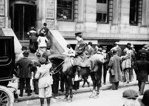 Shipwrecked Prints: Crowd in front of White Star offices, 1912. Creator: Bain News Service