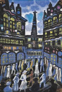 Crowded street at night, c1942. Creator: Scheiber, Hugo (1873-1950)