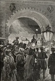 Crowds and soldiers during royal wedding celebrations, Madrid, January 27, 1878. Creator: Andres Ovejero