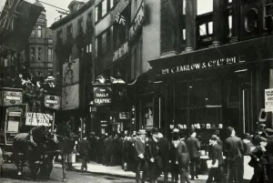 The Daily Graphic Prints: Crowds waiting to hear about the Peoples Budget 1909, (1947). Creator: Unknown