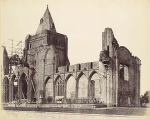 Crowland Abbey, the West Front Under Repair, 1860. Creator: Alfred Capel-Cure Crowland Abbey, the West Front Under Repair, 1860. Creator: Alfred Capel-Cure