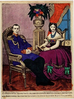 Maria Feodorovna Gallery: Crowne prince Alexander Alexandrovich with Princess Maria Feodorovna, 1866. Artist: Anonymous