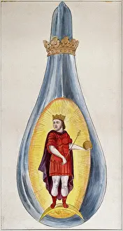 Crescent Moon Prints: A crowned alchemical flask containing a young king