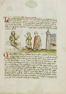 Fables Prints: A Crowned Judge Enthroned Speaking to a Man with a Black Bird; Fables