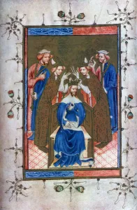 Crowning of a King, from the Liber Regalis, Westminster Abbey, 14th century, (1937)