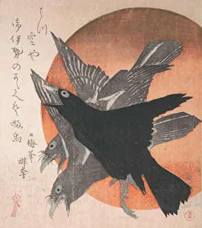 Kyosai Prints: Three Crows against the Rising Sun, from the series Three Sheets (Mihira no uchi)