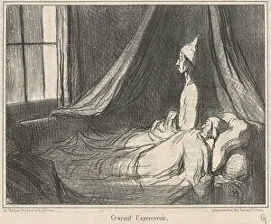 Looking Out Prints: Croyant l'apercevoir... 19th century. Creator: Honore Daumier