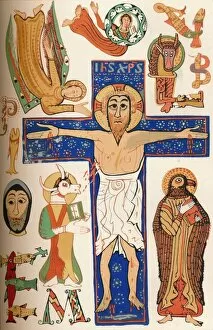 Carlovingian Gallery: Crucifixion with decorated letters, c790 AD, (1849). Creator: Walter